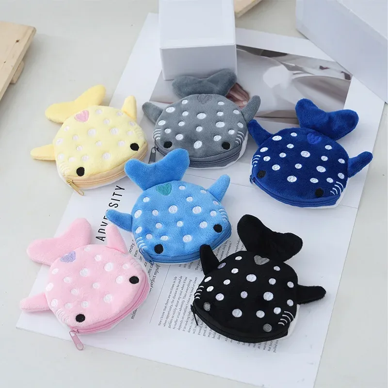 femmes requin argent carte clé écouteur porte-monnaie pour petites choses organisateur pochette fermeture éclair mignon en peluche poisson porte-monnaie sacs