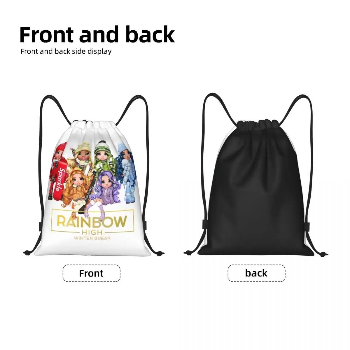 sac à dos personnalisé arc-en-ciel avec cordon de serrage pour pause d'hiver, sac de sport pour femmes et hommes, sac d'entraînement de dessin animé tv