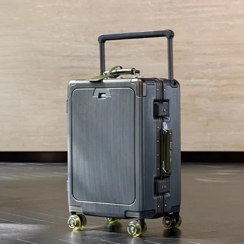 valise à roulettes de poche à ouverture avant, cadre en aluminium, valise à roulettes à poignée large avec roues silencieuses colorées et prise de chargement usb