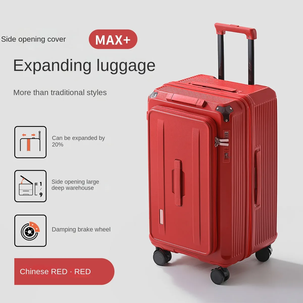 valise de voyage à ouverture latérale, 20 pouces, extensible, 20%, 24-28 pouces, grande capacité, valise de voyage, serrure à combinaison, boîtier de chariot