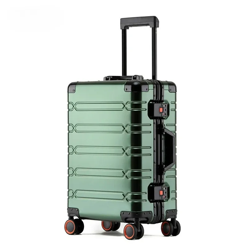 valise à roulettes de grande capacité en alliage d'aluminium et de magnésium, style rétro, avec serrure, pour voyages d'affaires.