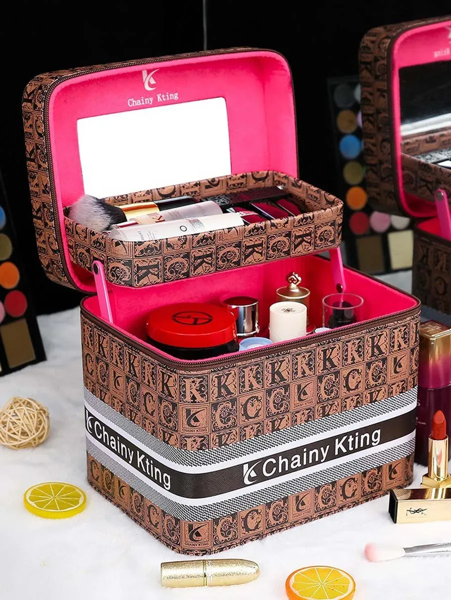 trousse de maquillage rétro à la mode, nouvelle trousse de maquillage multicouche de grande capacité, boîte de rangement de cosmétiques portable de voyage, cinq modèles