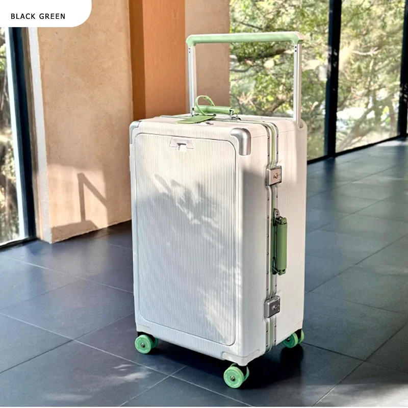 valise roulettes toupie poignée supérieure texture rugueuse couleur blanche accents violet doré usage voyage