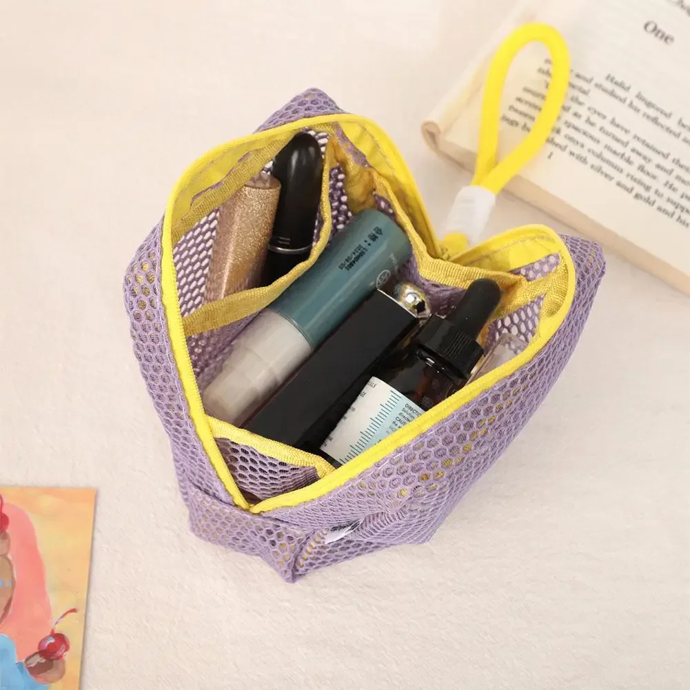 mini pochette en maille dopamine, étui carré coloré pour écouteurs, trousse à cosmétiques portable pour rouge à lèvres, organiseur de rangement respirant pour articles de toilette