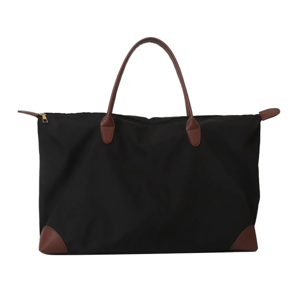 sac fourre-tout en nylon oxford imperméable de couleur unie, avec garniture en cuir coréen, sac à bandoulière sous le bras, pour les trajets quotidiens