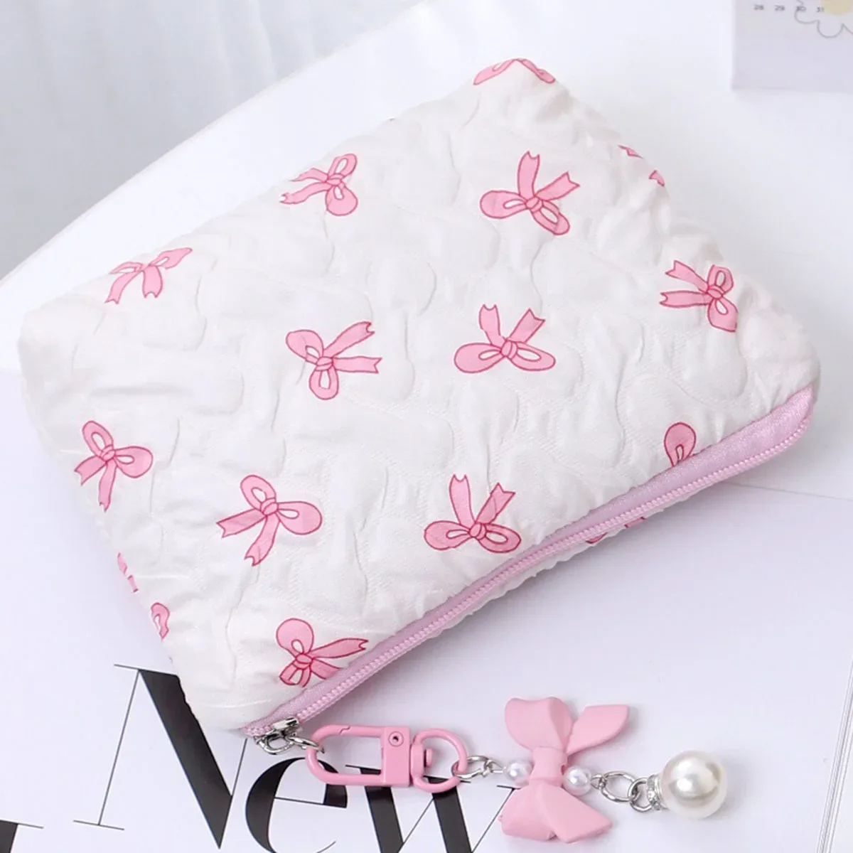 pochette à maquillage brodée avec nœud, design élégant, porte-monnaie, sac de rangement, mignon, grande capacité, pochette à maquillage haut de gamme