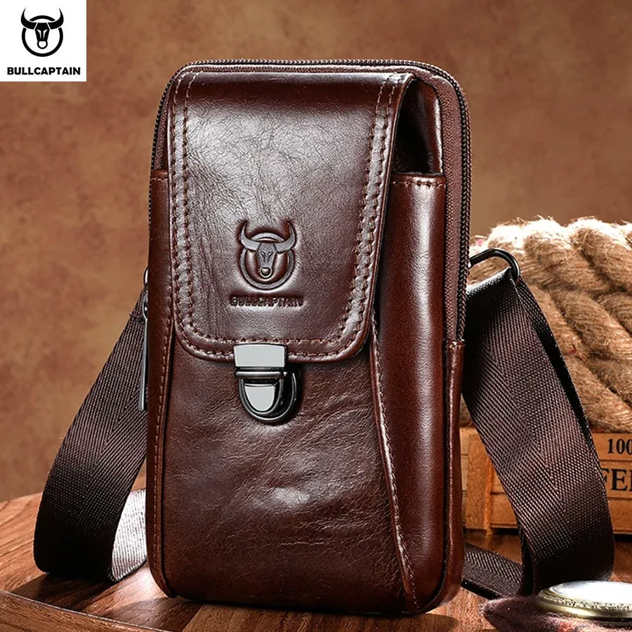 BULLCAPTAIN Sac banane vintage en cuir véritable pour hommes, sac de voyage, sac banane à la ceinture, sac à bandoulière, pochette pour téléphone portable