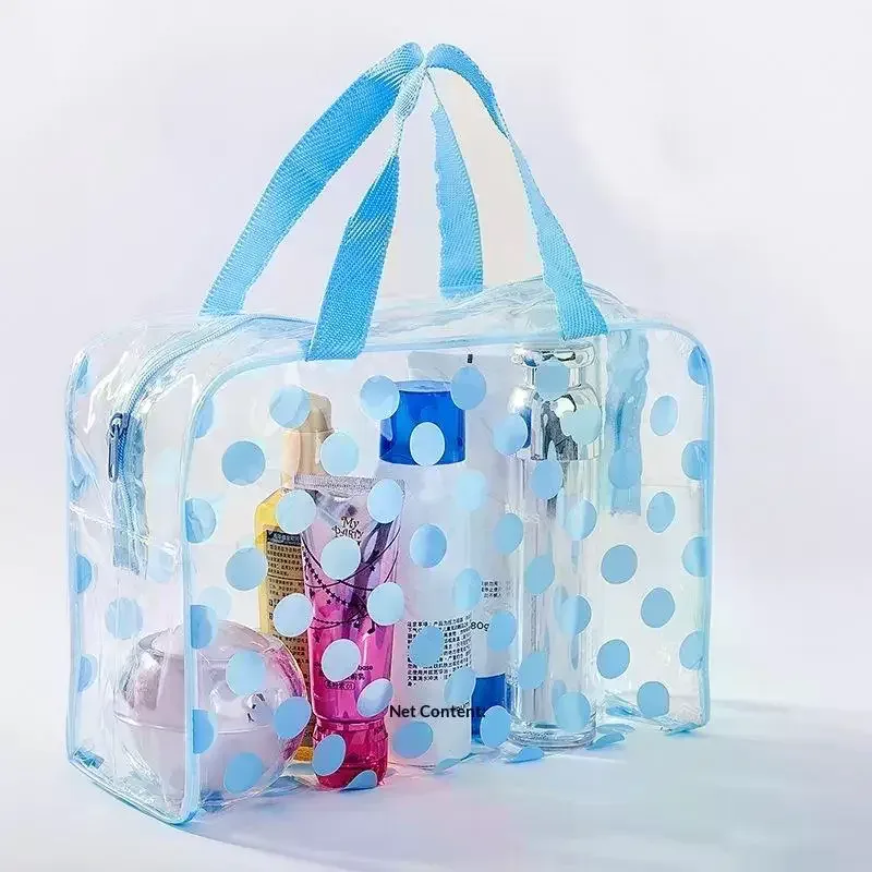 trousse de toilette transparente en pvc à pois, motif animal mignon, imperméable, portable, pour femmes, trousse de voyage, rangement de maquillage, organisateur.
