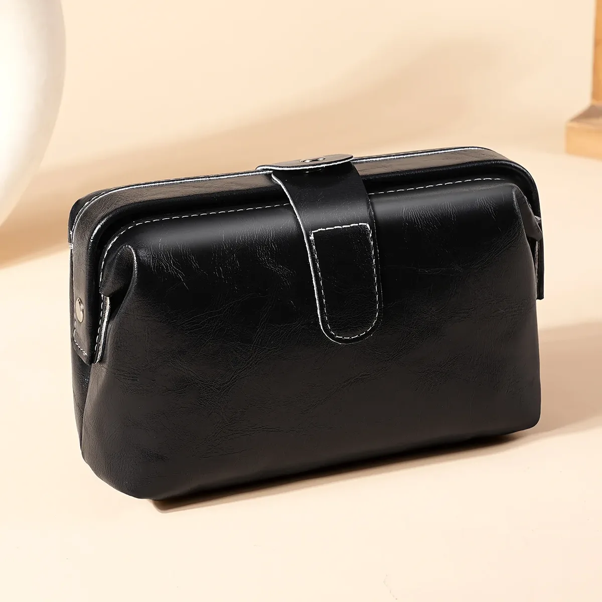 sac à cosmétiques en cuir pu pour femmes, grande capacité, étanche, trousse de maquillage vintage, couleur unie, sac de rangement pour cosmétiques, porte-monnaie