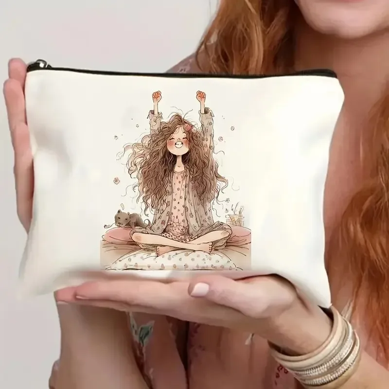 chat, fraise fille, motif d'amitié, sac de voyage, sac à fermeture éclair en polyester imperméable, cosmétiques, accessoires