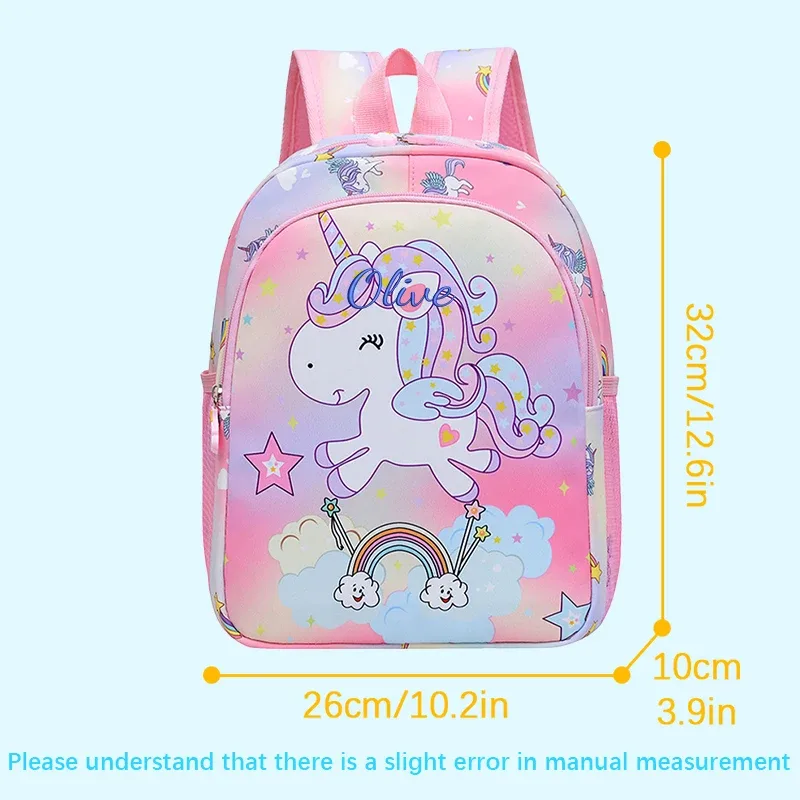 sac à dos décontracté à double bandoulière, élégant, avec imprimé licorne arc-en-ciel de dessin animé brodé personnalisé, disponible en 4 couleurs