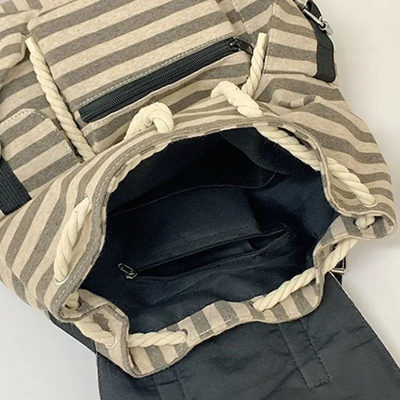 style coréen vintage rayé sac à dos nouveau y2k décontracté cordon étudiant sacs grande capacité polyvalent fourre-tout sacs kpop femmes sac