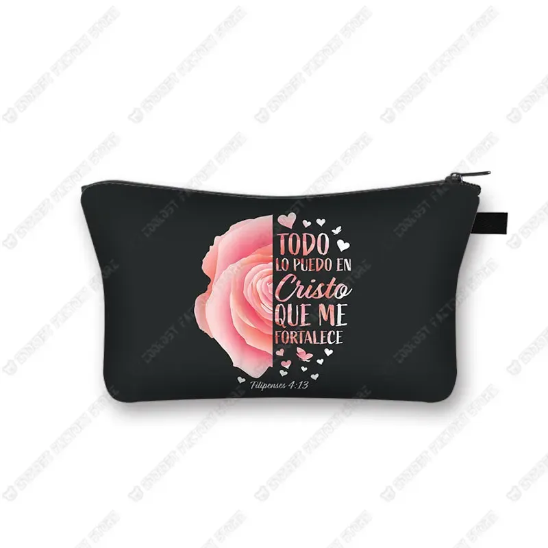 trousse à cosmétiques avec verset de la bible chrétienne en espagnol, trousse de maquillage, trousse de beauté, trousse de toilette