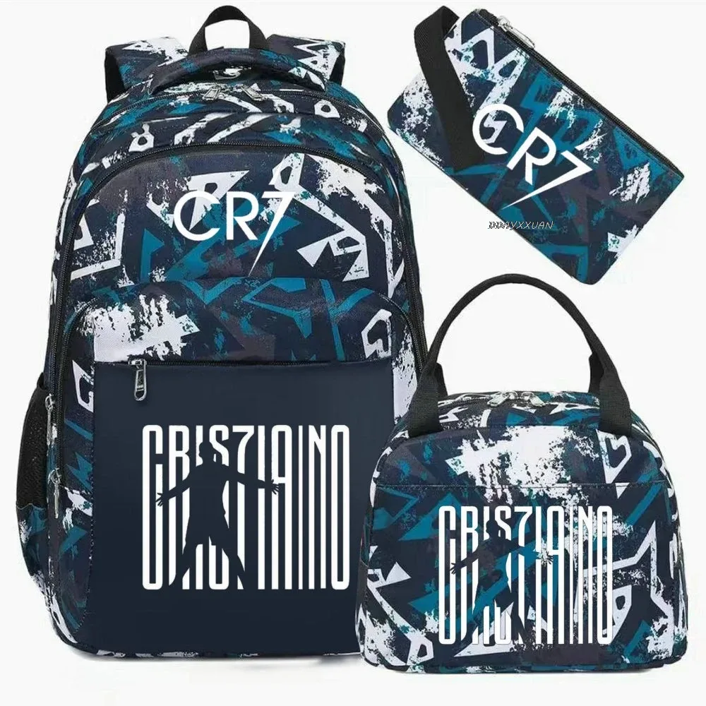 3 pièces/ensemble cr7 adolescent étudiant garçons fille enfants école livre sacs femmes hommes sac à dos adolescents cartable étudiants ordinateur portable voyage sacs à dos