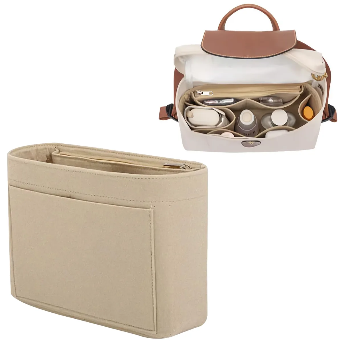 insert organisateur de sac à main en feutre avec plusieurs poches, doublure de sac dans le sac pour sacs à main et sacs à dos, sac de rangement de maquillage de voyage