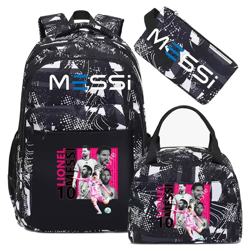 sac à dos de football messi, camouflage, pour étudiants, sac d'école pour ordinateur portable, sac à dos de grande capacité, pour femmes et hommes, loisirs, voyage, mochila 3 pièces