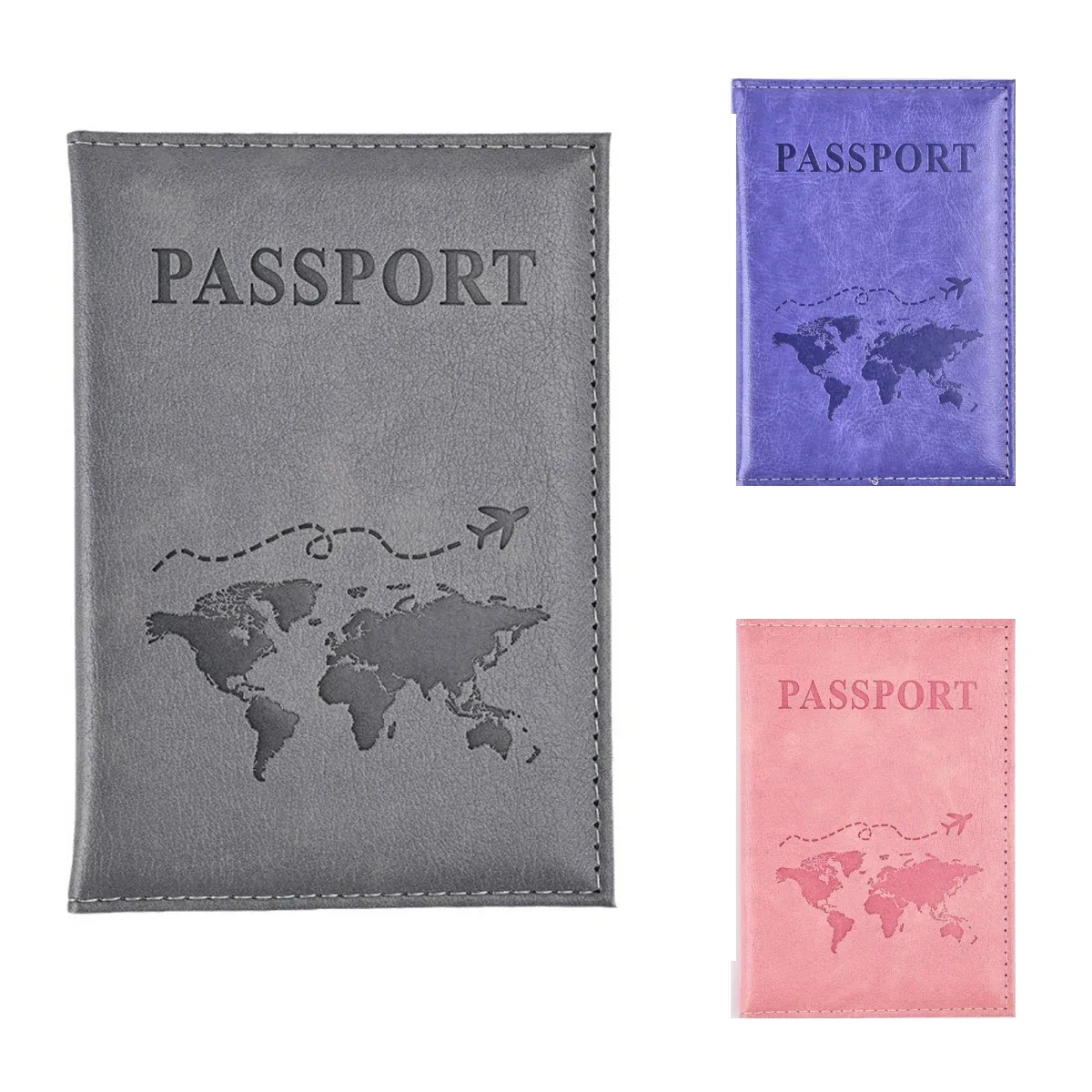 porte-passeport en pu pour femmes, motif de carte, couverture de passeport, portefeuille de voyage, clip pour billet de vol, porte-carte d'identité, accessoires de voyage