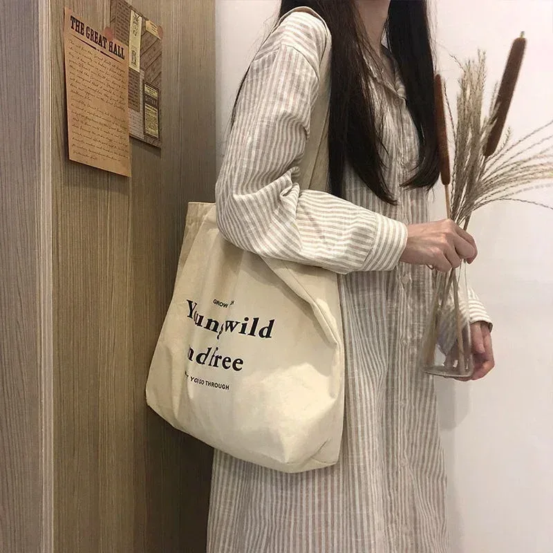 sac pour femmes pas cher décontracté grande capacité sacs à bandoulière shopper toile lettre mode harajuku fermeture éclair impression ulzzang sacs à main