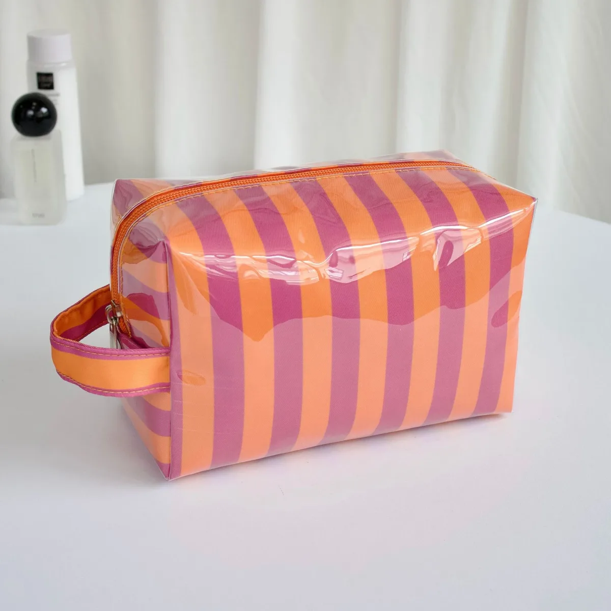 trousse de toilette rayée avec nom brodé, portable, imperméable, multifonctionnelle, cadeau pratique pour demoiselle d'honneur de mariage