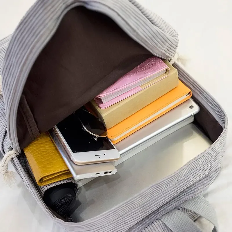sac à dos simple en velours côtelé pour femmes, grande capacité, sacs d'école pour filles, sac de voyage portable pour adolescents, livre pour ordinateur portable
