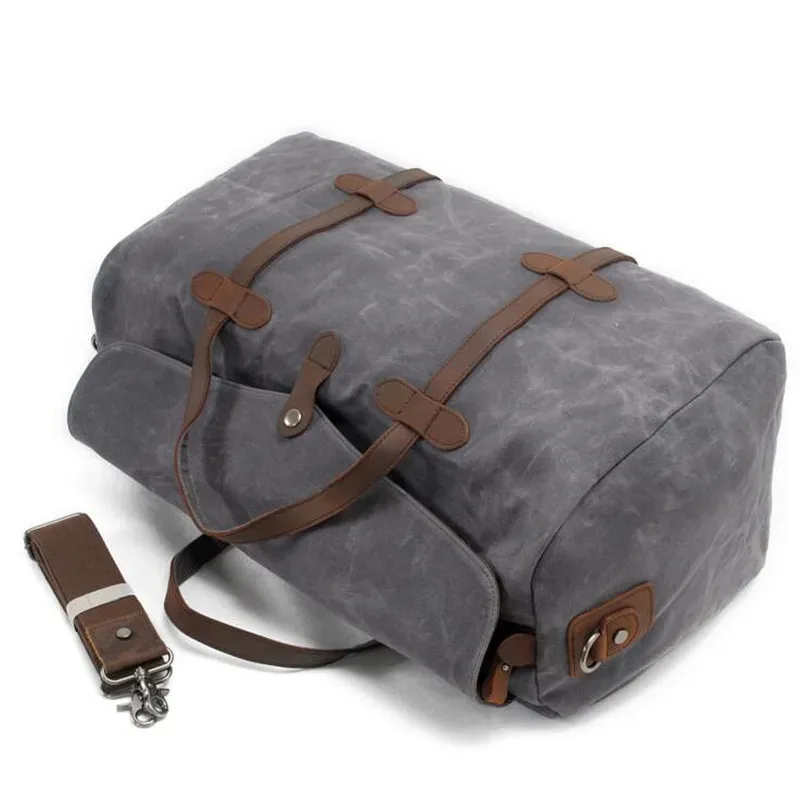 sac de voyage vintage en toile cirée pour homme, grand sac de voyage à main, sac de week-end, sac messager, grand sac fourre-tout pour la nuit.