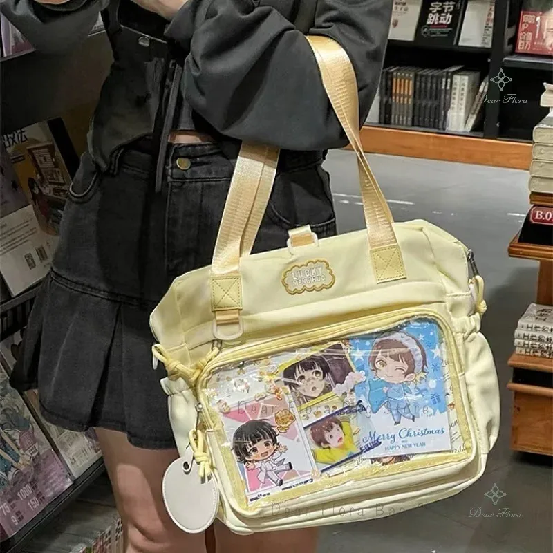 y2k-sac à dos ita pour femme, sac à dos avec badge bricolage, poche transparente pour fille, sac à main décontracté, nylon, grande capacité, initié, mode, mignon