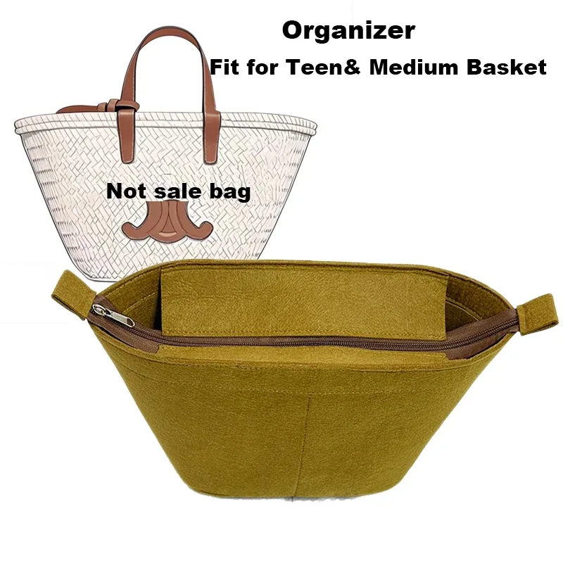 organisateur de sac trapézoïdal avec insert et couvercle zippé, compatible avec les paniers classiques tressés à la main lafite pour adolescents l23/35xh17xw14cm