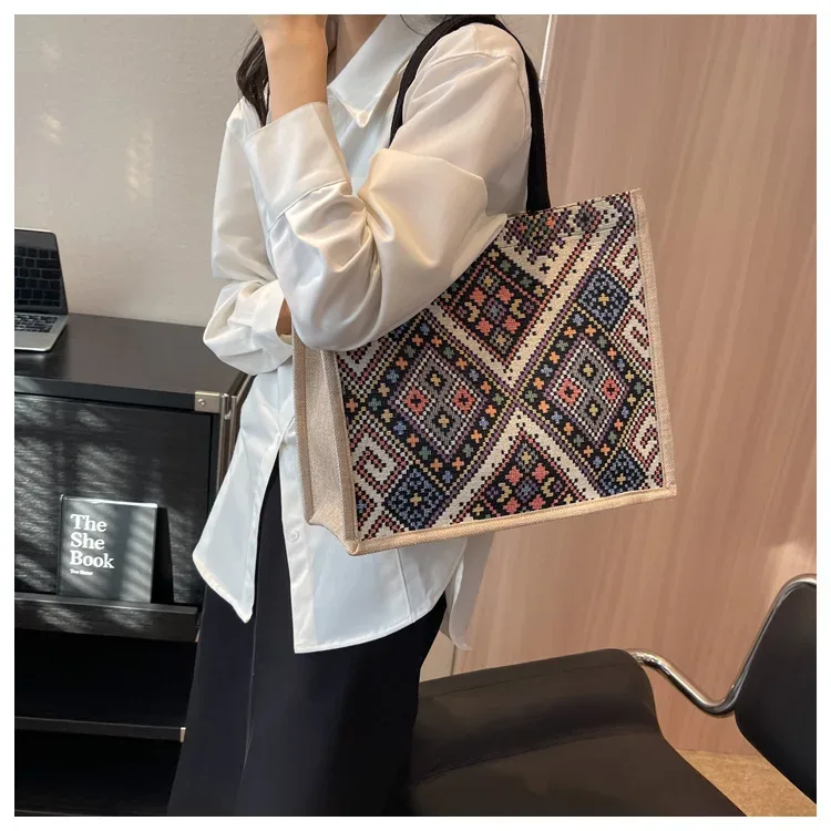 sac à bandoulière de style national pour femme, sac fourre-tout ethnique de grande capacité, nouveau sac à main décontracté pour les trajets quotidiens et le shopping