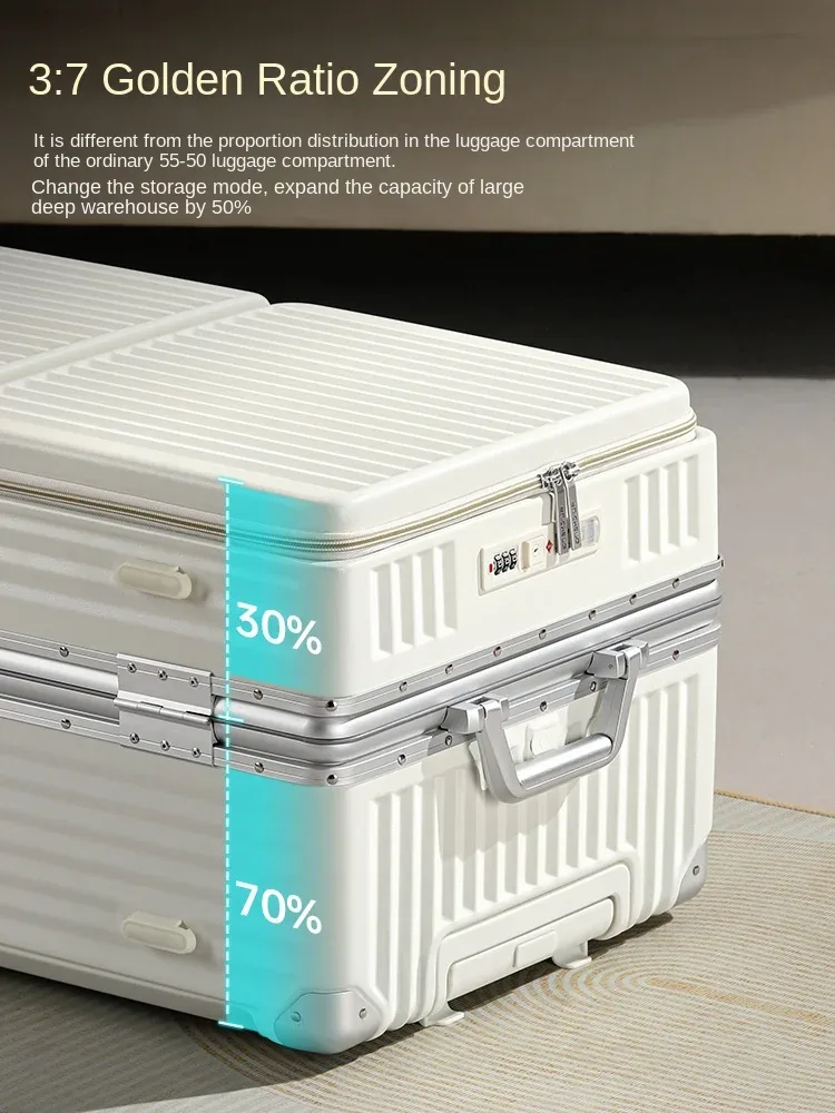 valise pvc blanc gris ligne verticale roulettes poignées supérieure latérale transport voyage grande capacité