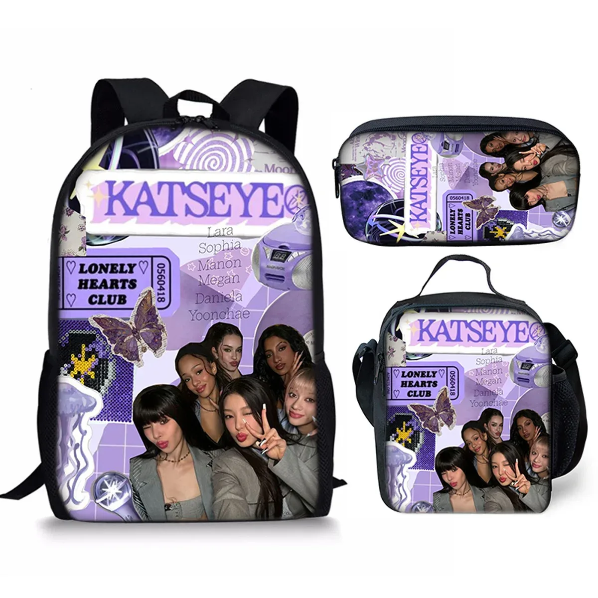 sac à dos d'école kpop katseye 3d imprimé, 3 pièces/ensemble, avec sac à déjeuner et trousse à crayons – nouveauté amusante et populaire de luxe