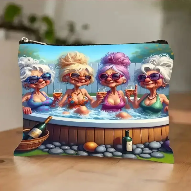 nouvelle trousse de maquillage en toile imprimée avec motif de femme âgée amusante, trousse à crayons pour étudiants, trousse de toilette portable, sacs de toilette, sacs en toile
