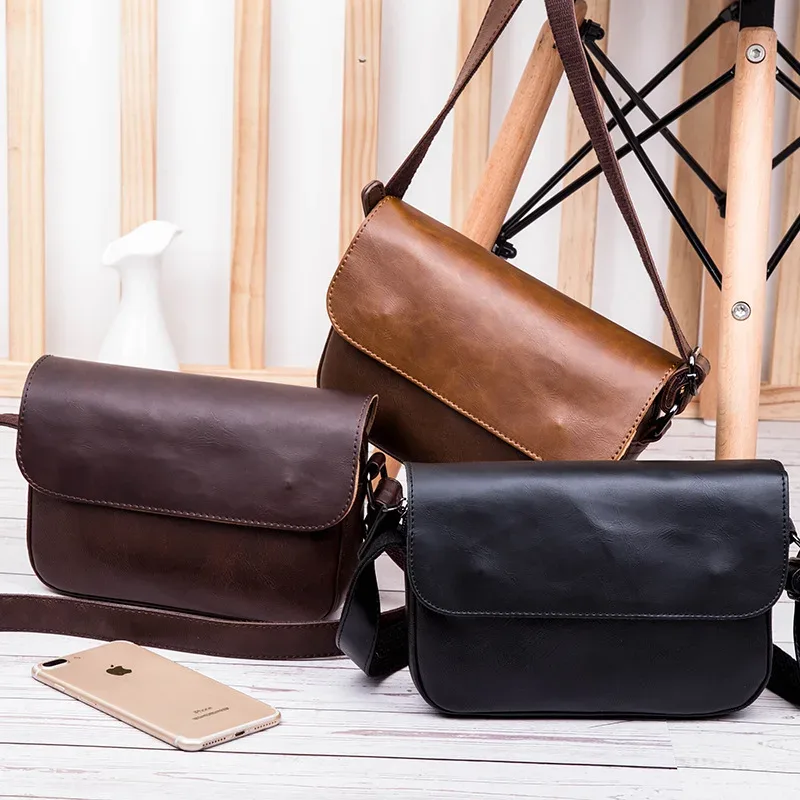 sac à bandoulière vintage de marque de luxe pour hommes, sac à rabat en cuir pu simple pour hommes, sacoche d'affaires solide, sac de voyage