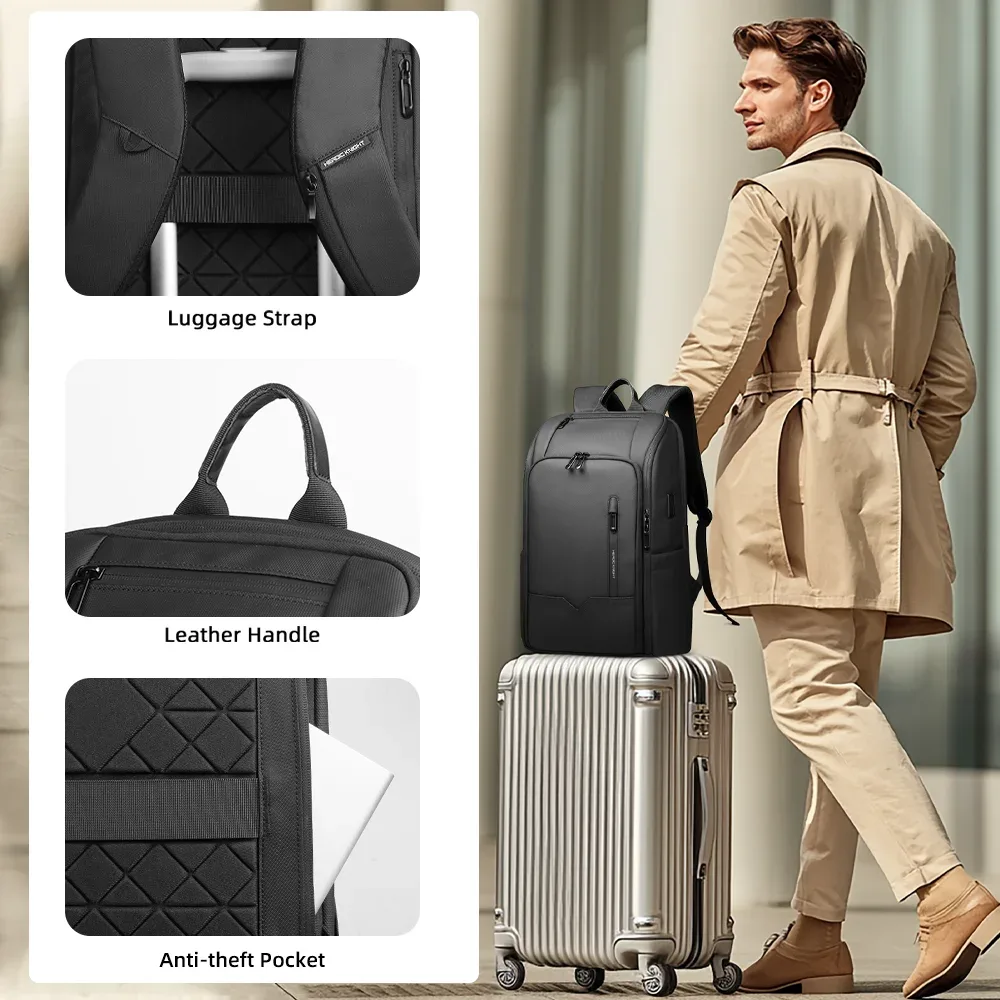 sac à dos d'affaires heroic knight pour ordinateur portable de 15,6 pouces, grand sac à dos de voyage étanche pour homme, sac à dos minimaliste pour les trajets au bureau, mochila avec usb