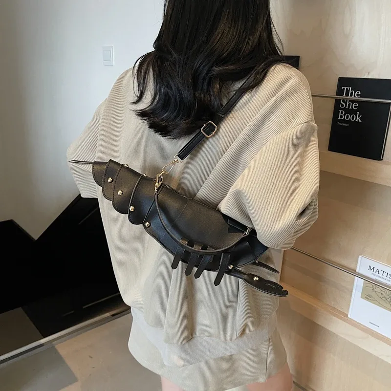 sacs à bandoulière en pu avec fermeture éclair, niche en forme de homard, sacs pour dames de haute qualité, couleur unie, rivets, sacs à bandoulière à la mode, 2025