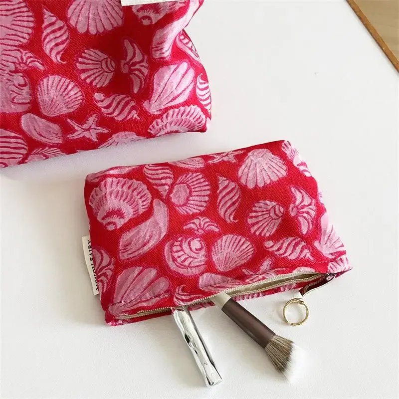 sac de maquillage imprimé coquillage, sac cosmétique de haute qualité, sac de rangement portable multifonctionnel pour femmes, organisateur de voyage