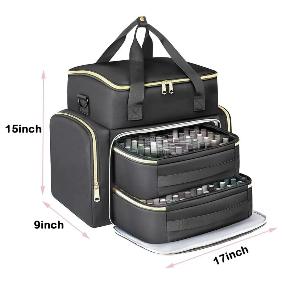sac de rangement pour vernis à ongles grande capacité, 96 compartiments avec bandoulière, trousse de soin des ongles, sac à maquillage portable