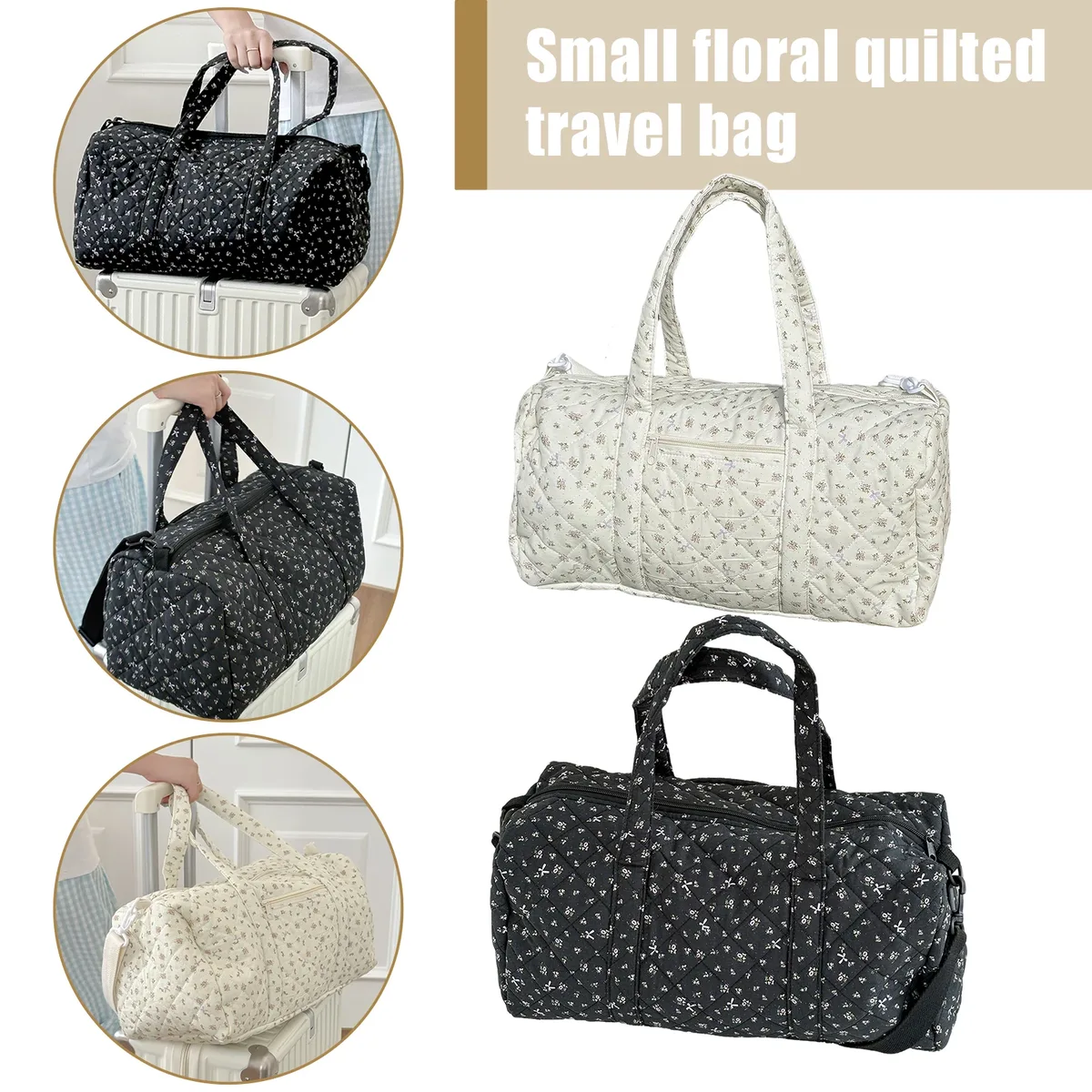 sac de voyage matelassé en coton avec fermeture éclair, sac de sport imprimé floral, sac de nuit pour femmes, voyage de week-end, shopping