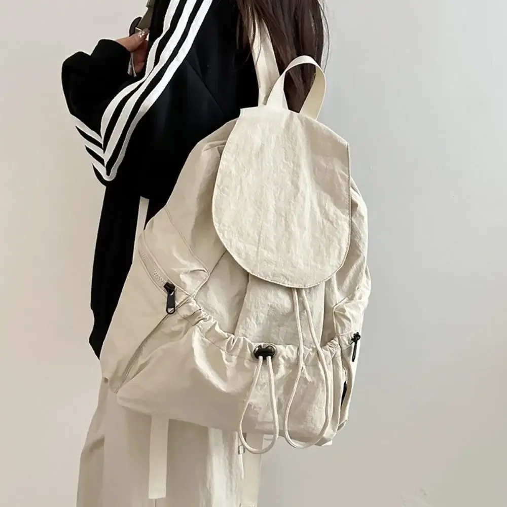 sac à dos de voyage léger et décontracté, style coréen, en nylon, avec cordon de serrage, étanche, grande capacité, cartable pour étudiants et adolescents