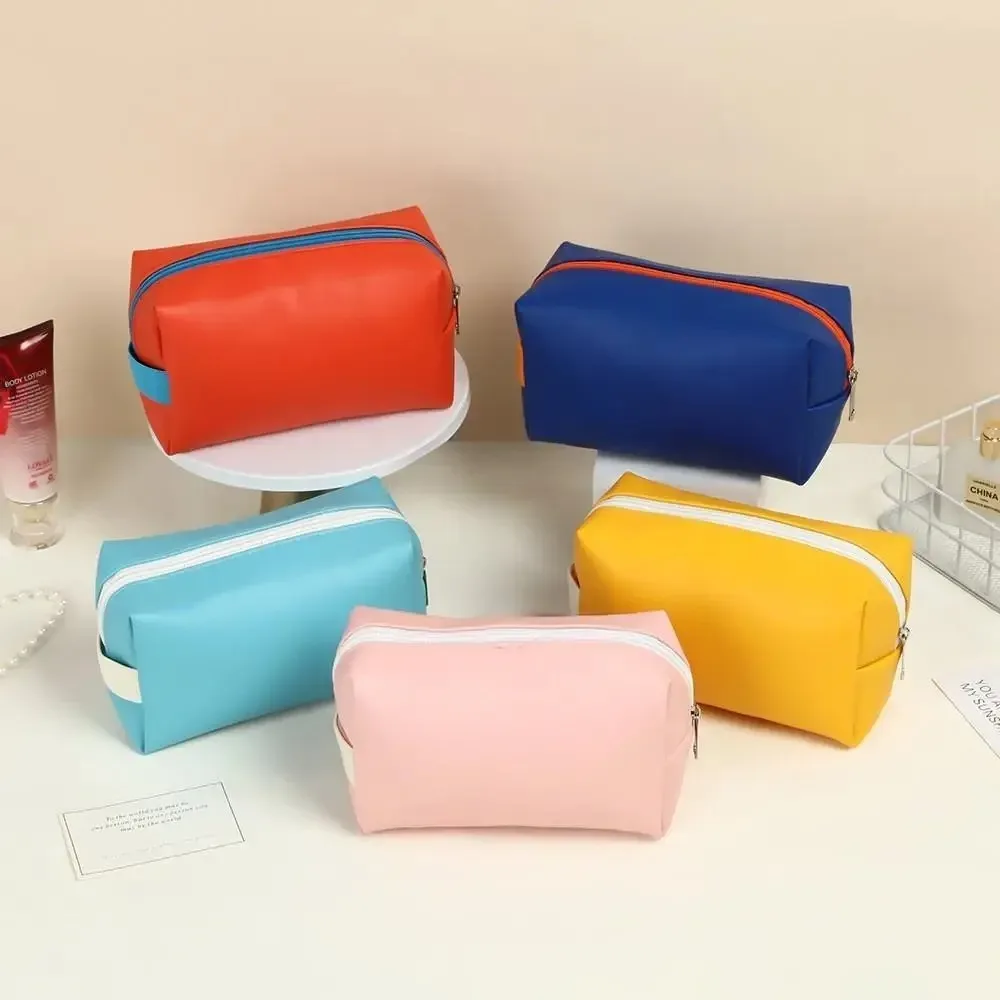 sac de maquillage portable en cuir pu, style ins, pochette cosmétique imperméable, sac de rangement léger multifonctionnel pour articles de toilette