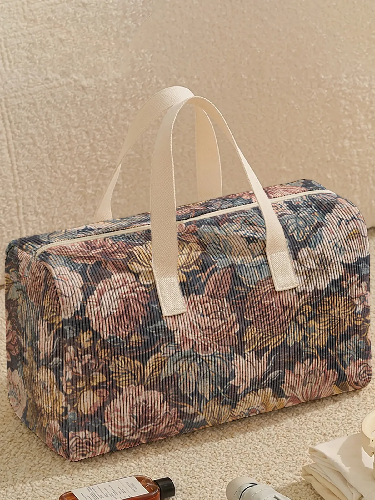 sac de voyage vintage à motif floral pivoine foncé, 2 styles, idéal pour les voyages, la gym, le yoga et le rangement quotidien.