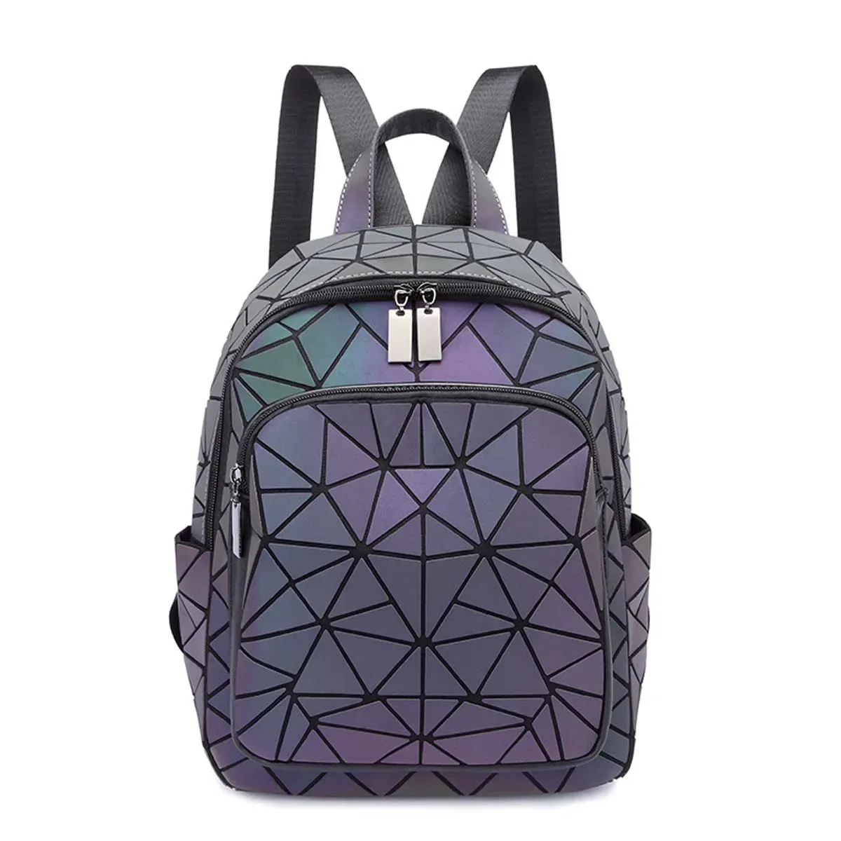 sac dos nylon gris violet motif diamant refléchissant bande souple décontracté grande capacité usage voyage