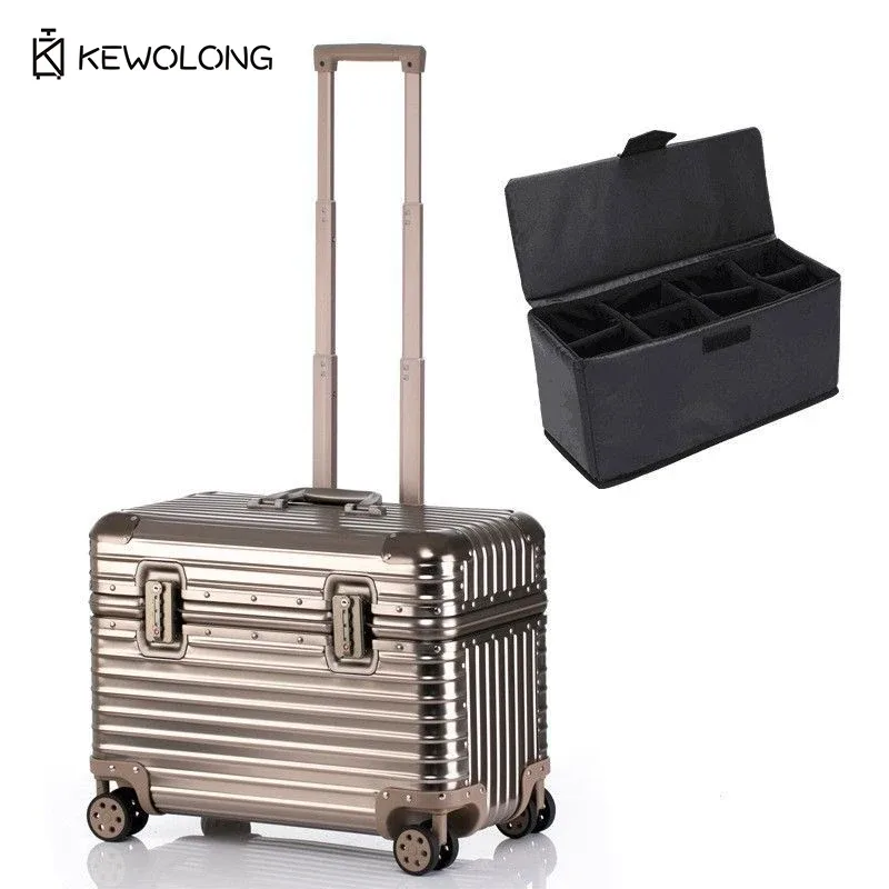 valise en aluminium à coins arrondis, bagage à main rigide à ouverture par le haut avec roulettes à 360 degrés ° roues pivotantes, chariot de photographie gearphotography