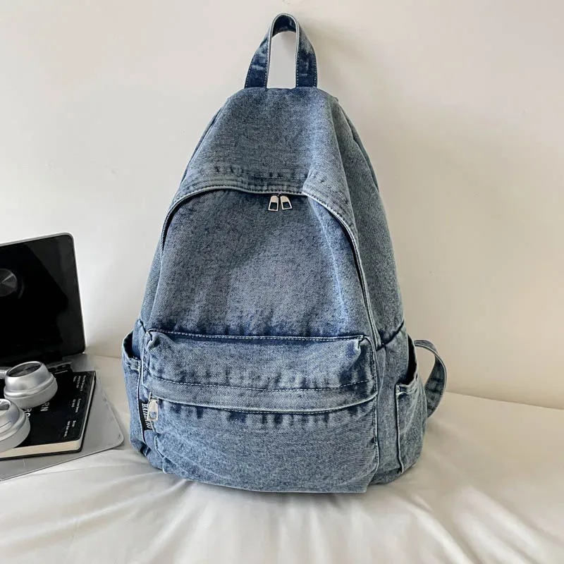 sacs à dos en jean solide pour femmes et unisexe, sacs de loisirs ou de voyage en toile lavée, sacs d'école 100% coton, sacs à bandoulière style preppy pour femmes