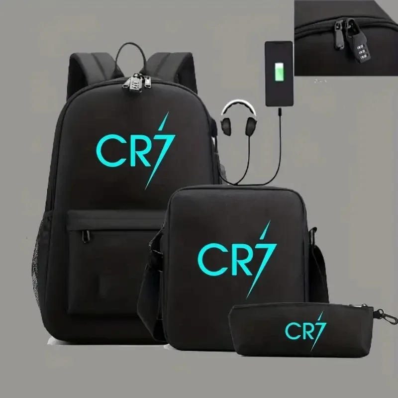 sacs à dos sport décontractés cr7, lot de 3, légers et simples, grande capacité, pour adolescents, ordinateurs portables, école, femmes, hommes, voyage, usb, anti-vol, mochilas