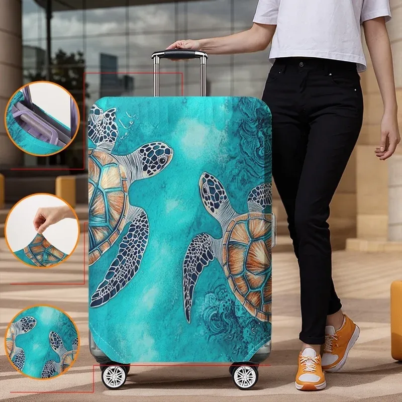 housse de protection pour bagages motif double tortue des profondeurs, convient aux bagages de 18 à 32 pouces, avec protège-poignées, accessoire de voyage