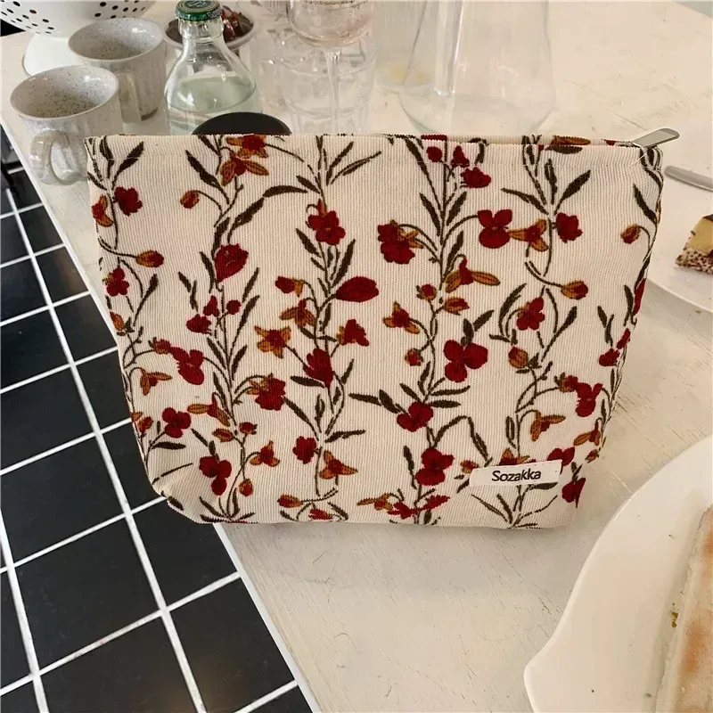 sac à cosmétiques pour femmes, pochette brodée marguerite florale, trousse de toilette de voyage coréenne, pochette de maquillage de beauté, trousse à crayons organisateur