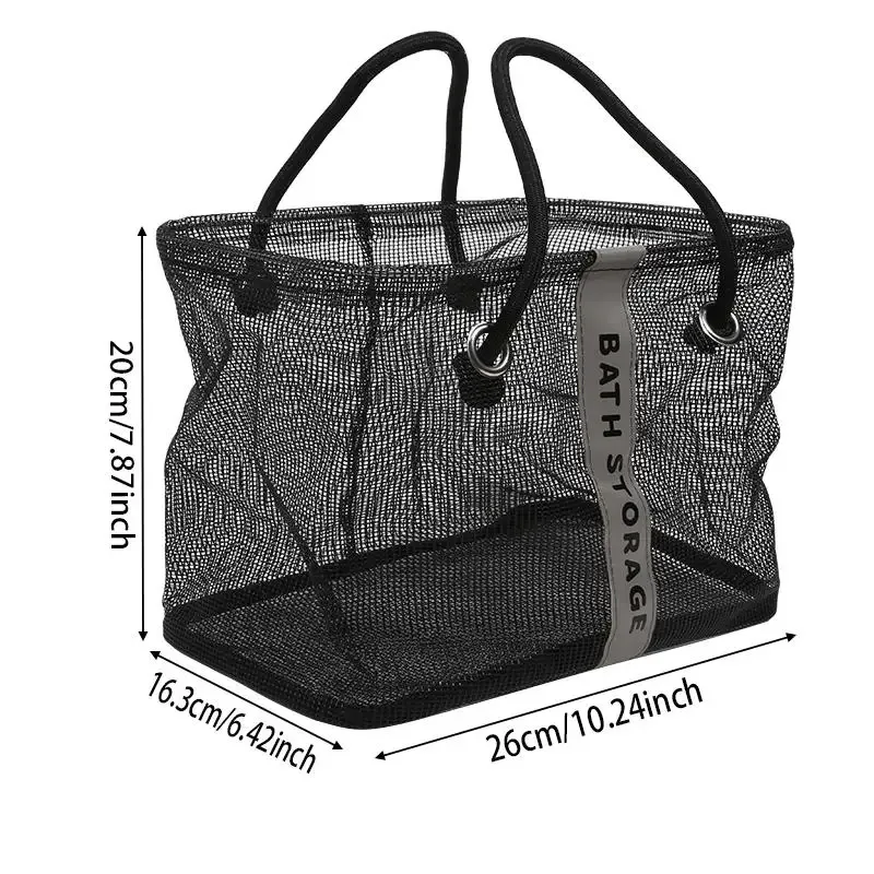 sac de toilette en maille avec poignée, grande capacité, séchage rapide, organisateur, panier de rangement portable pour salle de bain, douche, voyage