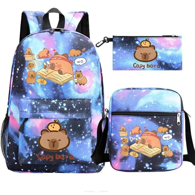 nouveau capybara anime imprimer 3 pièces/ensemble sac à dos adolescent garçon sac d'école ordinateur portable sac à dos école cadeau sac à dos avec sac à bandoulière décontracté