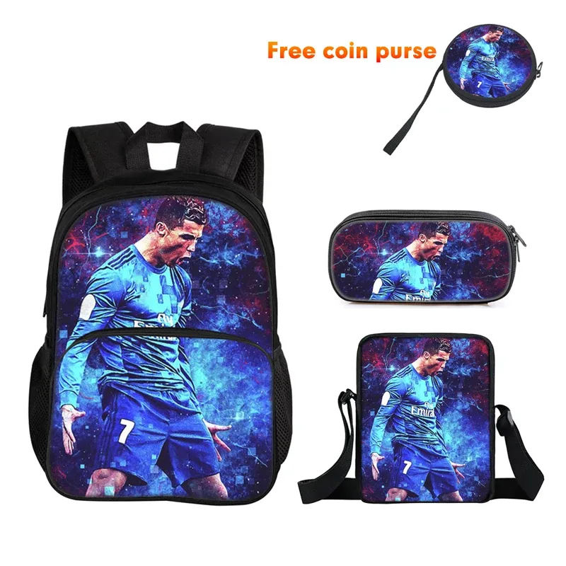 ronaldo 3 pièces ensemble sac à dos sport sac à bandoulière trousse à crayons cr sac à dos football étoile livre sacs pour garçons filles meilleur cadeau