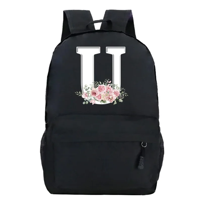 étudiant dames rose floral alphabet blanc impression sac à dos femmes fleur harajuku cartables femme rose lettre sac à bandoulière